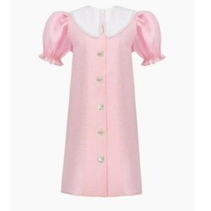 Sleeper Pink Linen Dress with Cream Collar